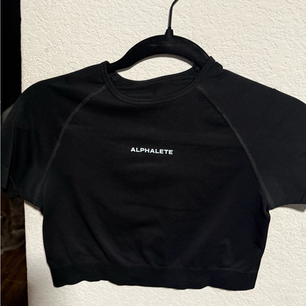 Alphalete Black Crop Top with White Logo